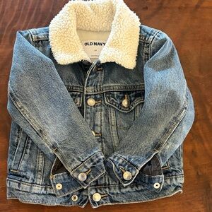 Old Navy Kids Blue Denim Jacket with Cream Sherpa Collar